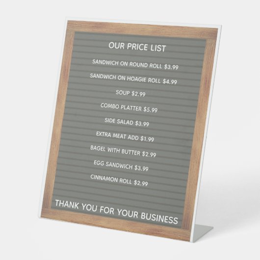 Restaurant Cafe Koffiewinkel Prijslijst Pedes Reclamebord Met Voetstuk (Voorkant)