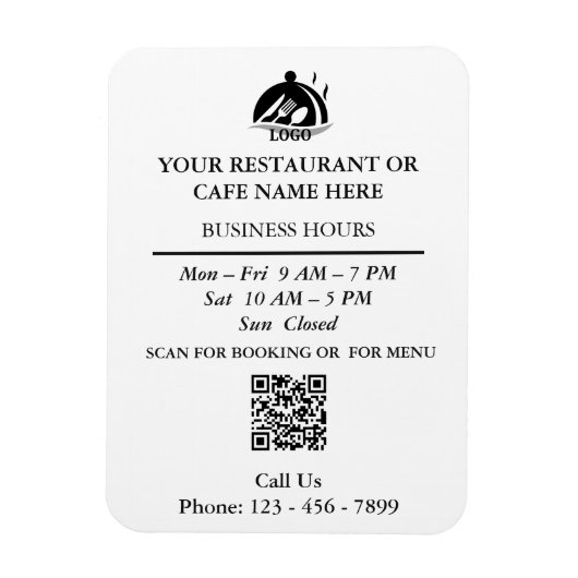 Restaurant Cafe QR Contact Bedrijfsuren Magneet (Verticaal)