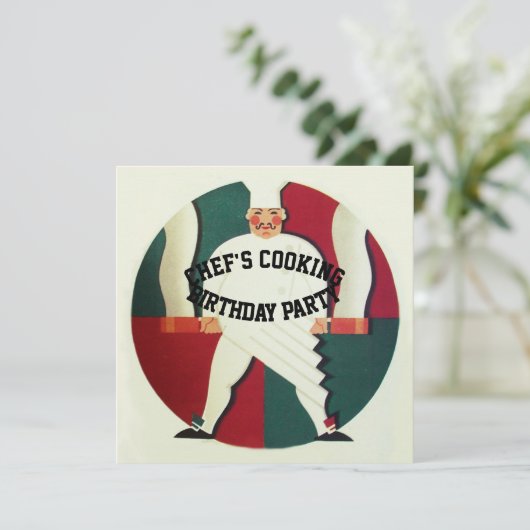 RESTAURANT CHEF COOKING BIRTHDAY ARTIJ INVITATIE KAART (Staand voorkant)