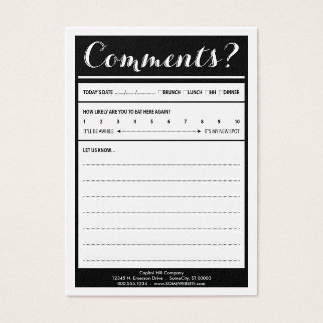 Restaurant Commentaar kaart met logo (Voorkant)
