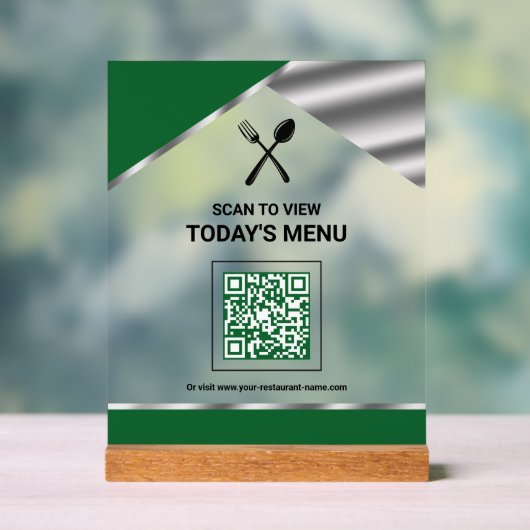 Restaurant Contactloze QR-code Groen Menu Acryl Bord (Neutraal)