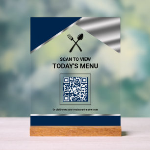 Restaurant Contactloze QR-code Navyblauw Menu Acryl Bord