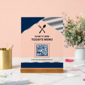 Restaurant Contactloze QR-code Navyblauw Menu Acryl Bord (Huwelijk)