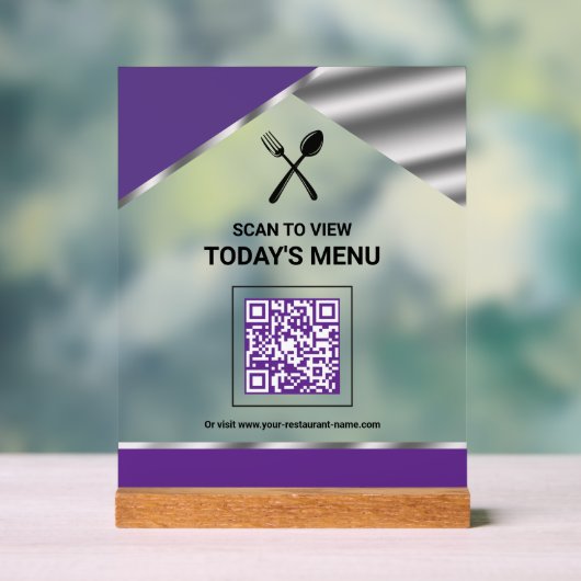 Restaurant Contactloze QR-code Paarse Menu Acryl Bord (Neutraal)