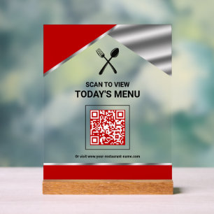 Restaurant Contactloze QR-code Rode Menu Acryl Bord