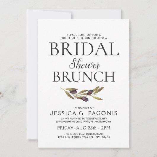 Restaurant Dining Thlekte Bridal Brunch Sage Invit Kaart (Voorkant)