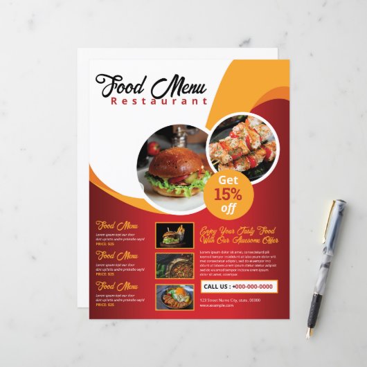 Restaurant Flyer / Flyer voor menukaart (Voorkant / Achterkant in situ)