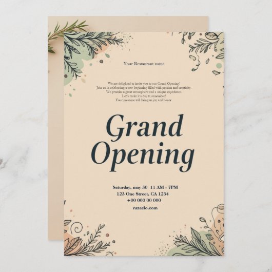 Restaurant Grand Opening Uitnodiging (Voorkant / Achterkant)
