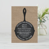 Restaurant Grand Reopende Burlap Skillet Kaart (Staand voorkant)
