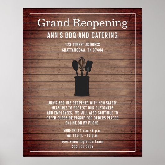 Restaurant Grand Reopening Covid Safety Rustic Poster (Voorkant)