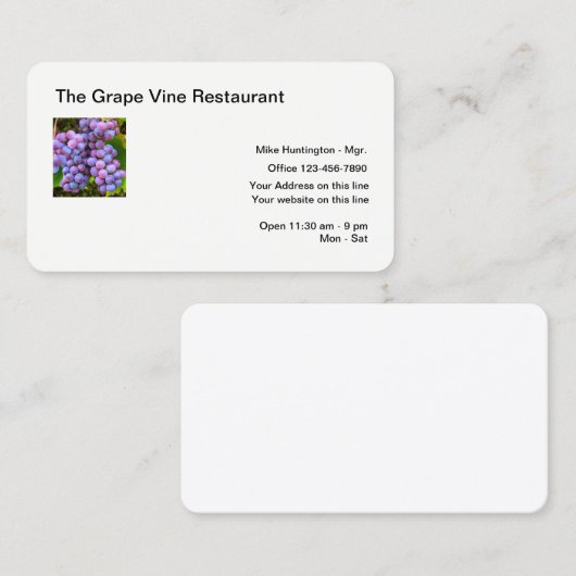 Restaurant Grape Vine Thema Visitekaartje (Voorkant / Achterkant)