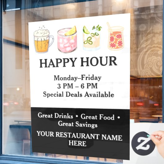 Restaurant Happy Hour Raamsticker (Cafe Raam)
