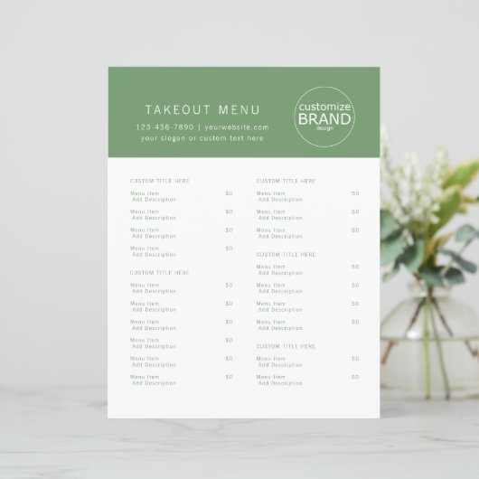 Restaurant keuken catering Logo Olive Green Menu (Staand voorkant)