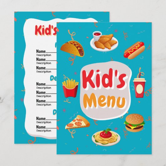 Restaurant Kinder Menu Kaart (Voorkant / Achterkant)