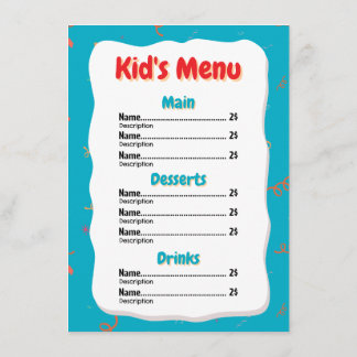 Restaurant Kinder Menu Kaart