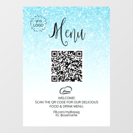 *~ Restaurant Koffie QR LOGO MENU Glitter Raamsticker (Vel)