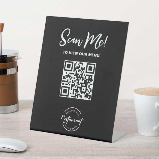 Restaurant Menu Aangepaste QR-code Scan Me Logo Reclamebord Met Voetstuk (Insitu)