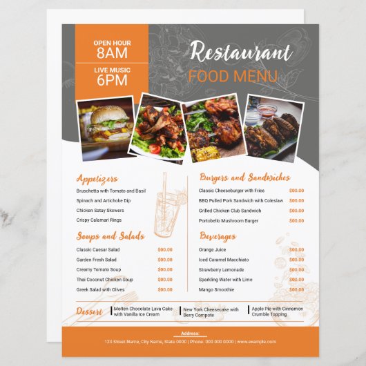Restaurant Menu Flyer Sjabloon (Voorkant / Achterkant)