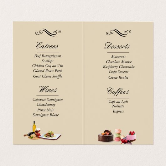 restaurant menu gevouwen visitekaartje (Binnenkant ongevouwen)
