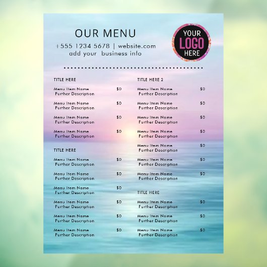 Restaurant Menu | Minimalistisch Logo Catering Caf Raamsticker (Vel 3)
