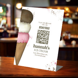 Restaurant Menu QR Code Sjabloon Ice Cream Reclamebord Met Voetstuk