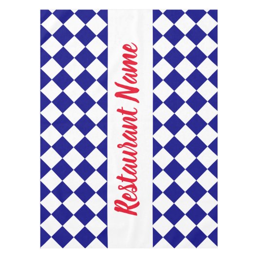 Restaurant Naam Donkerblauw & Wit Checkerboard Tafelkleed (Voorkant)
