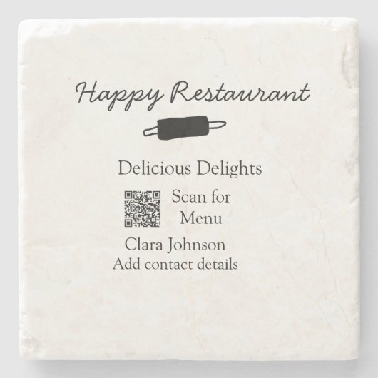 Restaurant naam scan QR menu contactgegevens toevo Stenen Onderzetter (Voorkant)