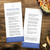 Restaurant nieuwe take out menu's blauw