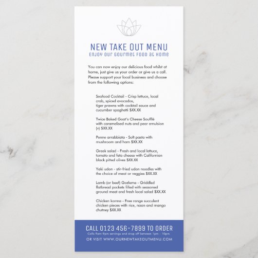 Restaurant nieuwe take out menu's blauw (Voorkant)