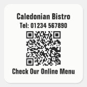 Restaurant Online Menu QR-code Vierkante Sticker (Voorkant)