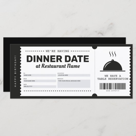 Restaurant Reservation Voucher Certificate (Voorkant / Achterkant)