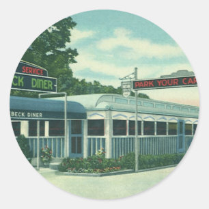 restaurant, Retro Rhinebeck Roadside Diner Ronde Sticker