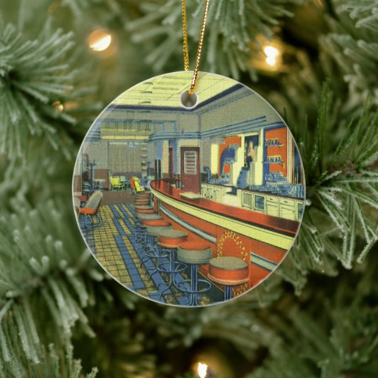  restaurant, Retro Roadside Diner Interior Keramisch Ornament (Boom)