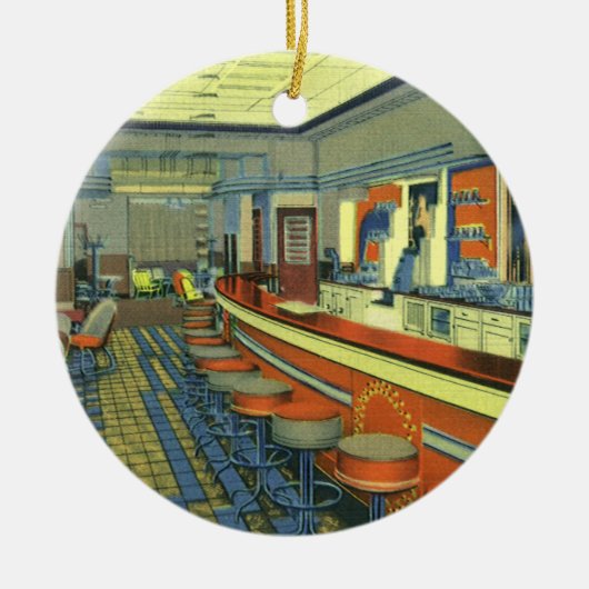  restaurant, Retro Roadside Diner Interior Keramisch Ornament (Voorkant)