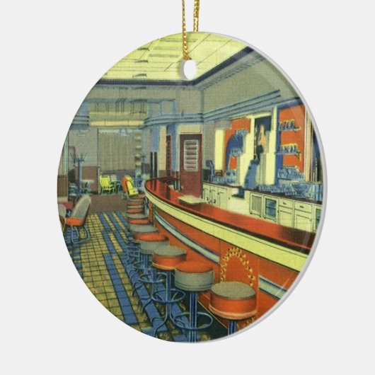  restaurant, Retro Roadside Diner Interior Keramisch Ornament (Links)
