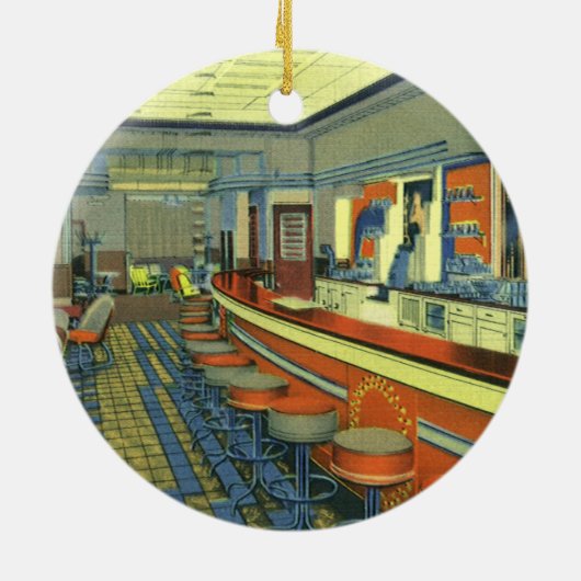 restaurant, Retro Roadside Diner Interior Keramisch Ornament (Achterkant)