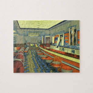restaurant, Retro Roadside Diner Interior Legpuzzel