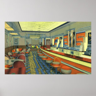 restaurant, Retro Roadside Diner Interior Poster