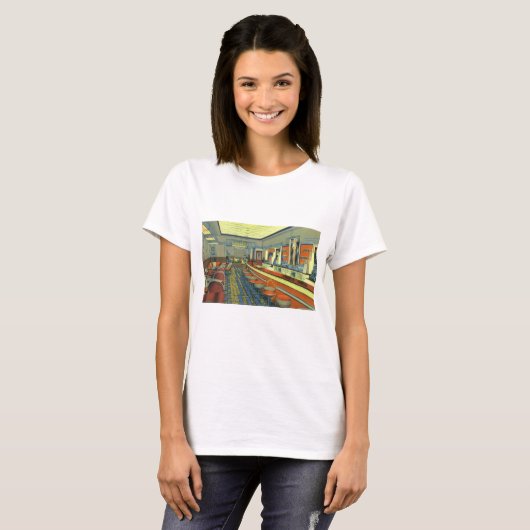 restaurant, Retro Roadside Diner Interior T-shirt (Voorkant volledig)