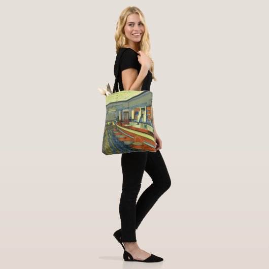 restaurant, Retro Roadside Diner Interior Tote Bag (Op model)