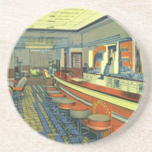 restaurant, Retro Roadside Diner Interior Zandsteen Onderzetter