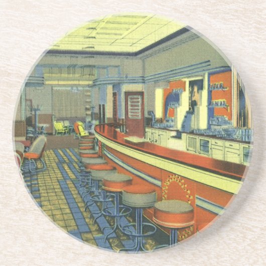  restaurant, Retro Roadside Diner Interior Zandsteen Onderzetter (Voorkant)