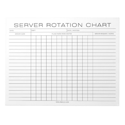 Restaurant Server Rotation Shift Chart Notitieblok (Voorkant)