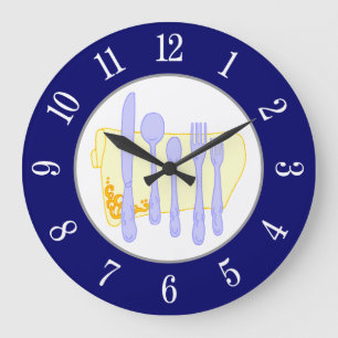 Restaurant Silverware op Blue White Numbers Clock Grote Klok