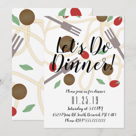 Restaurant Spaghetti Diner Diner Italiaanse Partij Aankondiging (Voorkant / Achterkant)