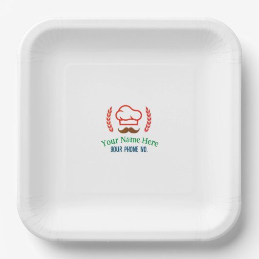 Restaurant T-Shirt met Gepersonaliseerd Logo Papieren Bordje (Voorkant)