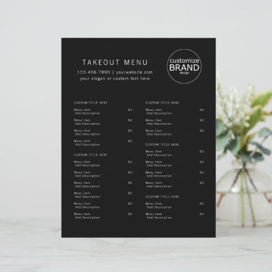 Restaurant Takeout Catering Black Logo Menu (Staand voorkant)