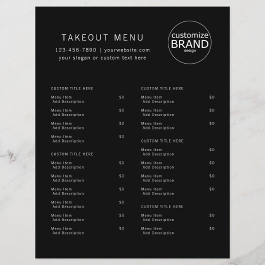 Restaurant Takeout Catering Black Logo Menu (Voorkant)