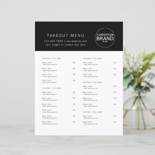 Restaurant Takeout Catering Black Menu (Staand voorkant)