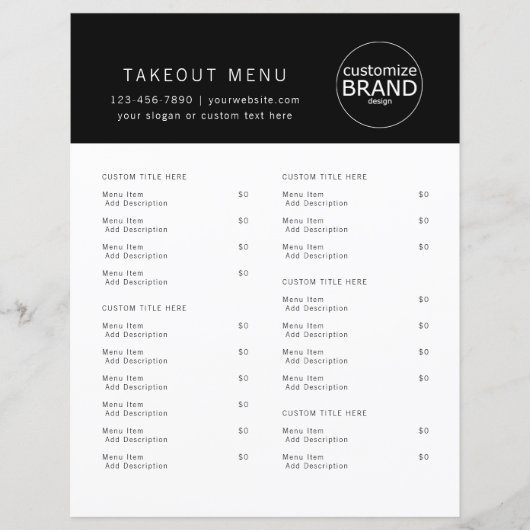 Restaurant Takeout Catering Black Menu (Voorkant)